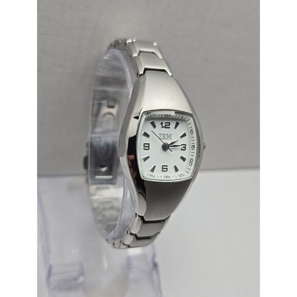 Tomax IBM Womens Quartz Watch Silvertone Tonneau White Dial Bracelet New Battery main image 5